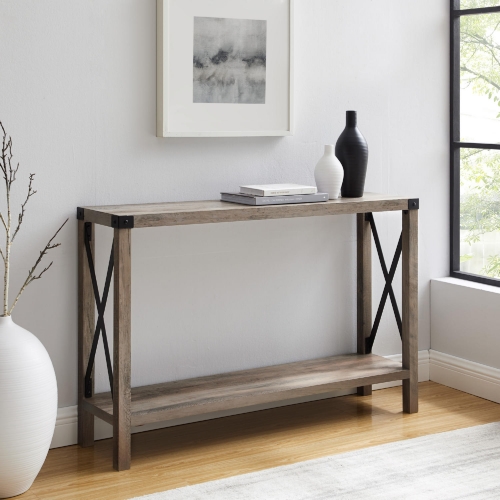 46" Rustic Farmhouse Entryway Console Table in Grey Wash